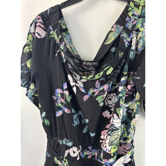 NWT City Chic Kalani Jumpsuit Tie Belt Black Blue Floral Pockets Plus Size M 18 - Picture 8 of 12